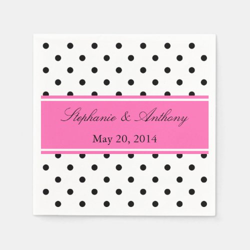 Black White and Pink Polka Dot Wedding Paper Napkins