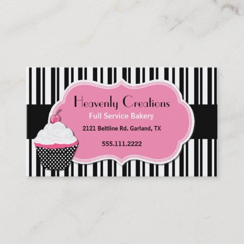 Black White and Pink Pretty Bakery Business Card
