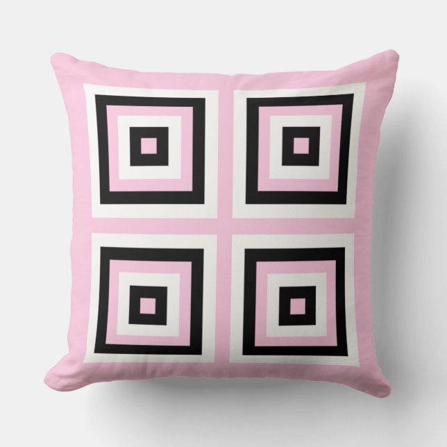 Black, White and Pink Squares Throw Pillow (Front)