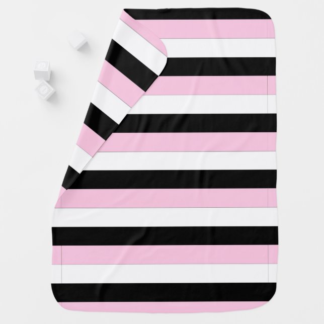 Black, white and pink stripes baby blanket (In Situ)