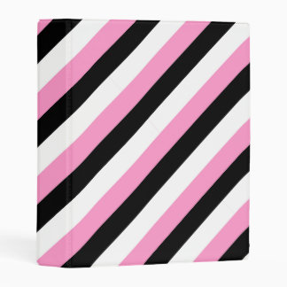 Black, White and Pink Stripes Mini Binder