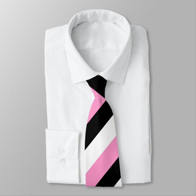 Black, White and Pink Stripes Neck Tie (Tied)