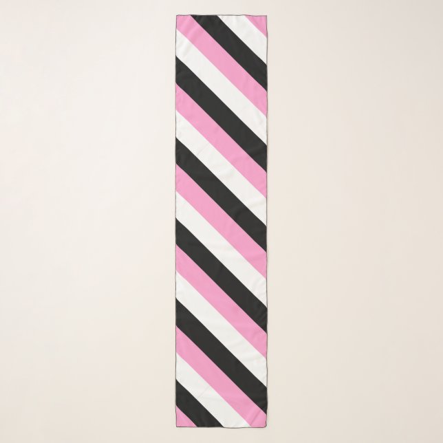 Black, White and Pink Stripes  Scarf (Front)