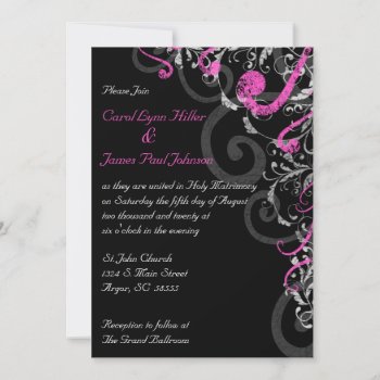 Black  White And Pink Wedding Invitation by DaisyLane at Zazzle