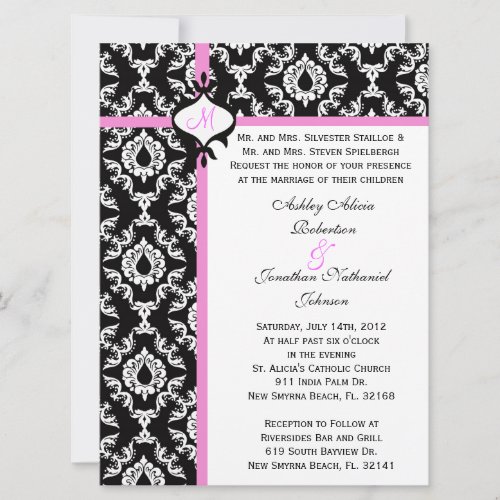 Black white and Pink Wedding invite Invitation