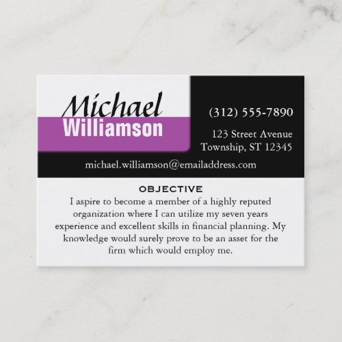 Black White and Purple Corner RESUME Cards