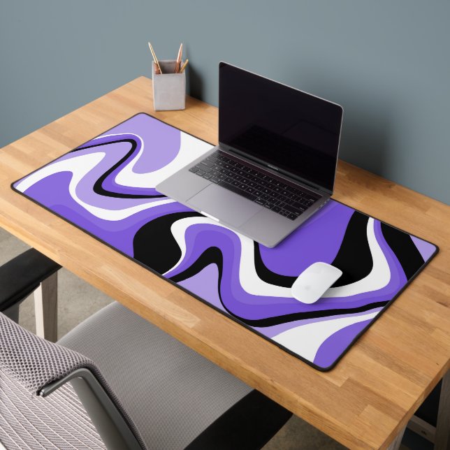 Black, White and Purple Fluid Abstract Desk Mat (Office 2)