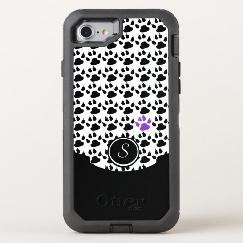 Black white and purple Paw Print OtterBox Defender iPhone SE87 Case