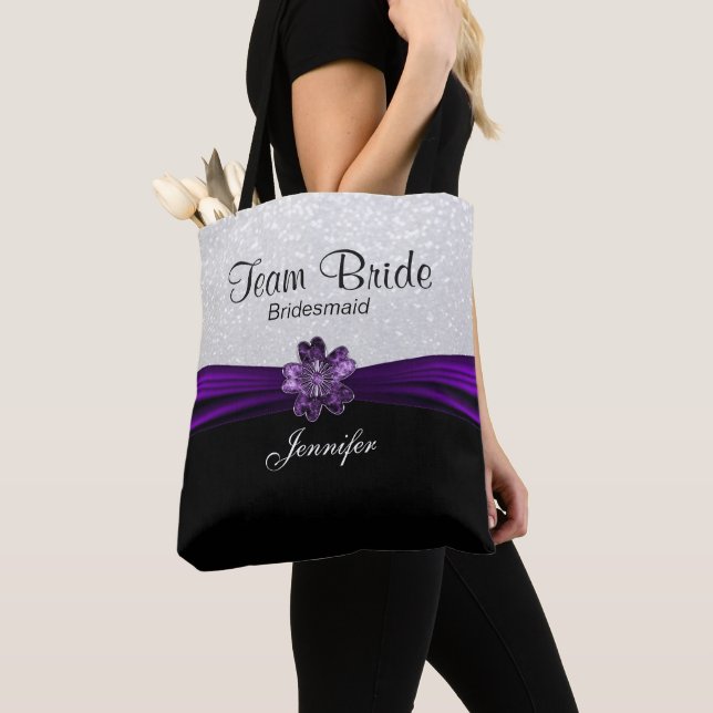 Black, White and Purple Team Bride Tote Bag (Close Up)