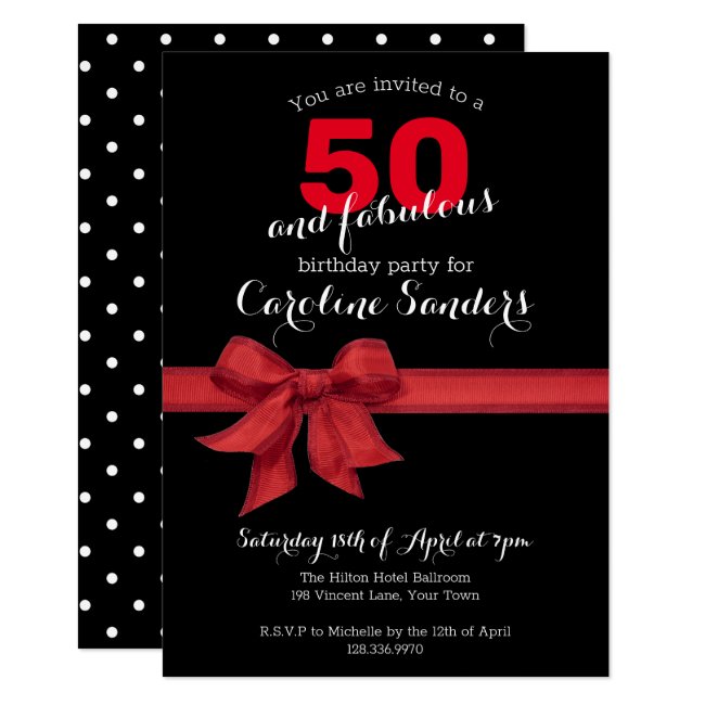 Black White and Red 50 and Fabulous Birthday Party Invitation