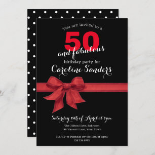 Black White and Red 50 and Fabulous Birthday Party Invitation