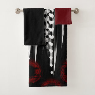 black white and red abstract bath towel set