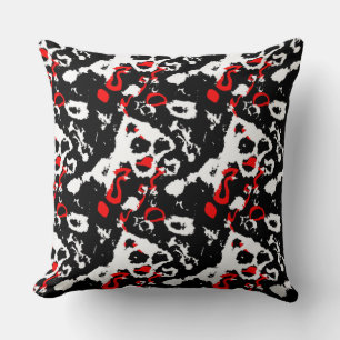 Black white and Red Abstract Throw Pillow