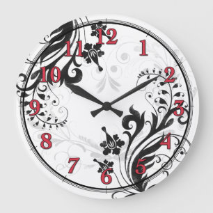 Black, White, and Red Asian Floral Wall Clock