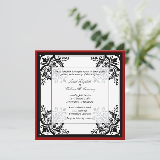 Black, White, and Red Baroque Wedding Invitation | Zazzle