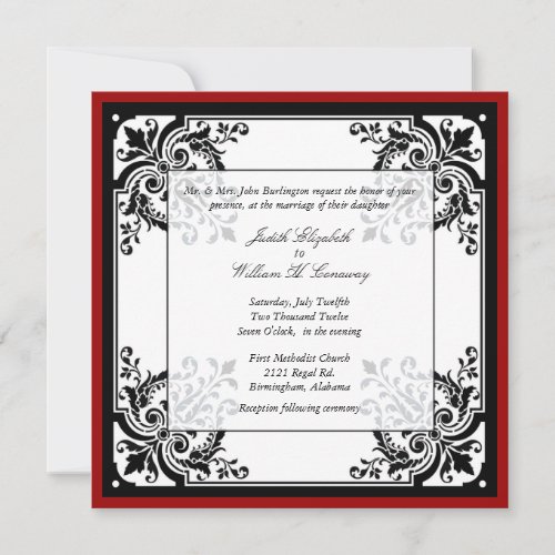 Black White and Red Baroque Wedding Invitation