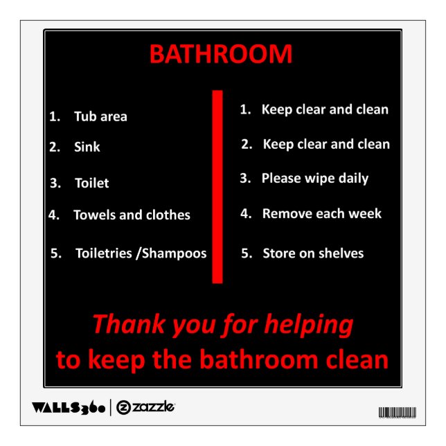 Black, White and Red Bathroom Thank You Signage Wall Decal (Front)