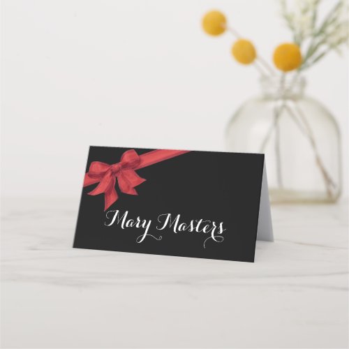 Black White and Red Bow Place Card