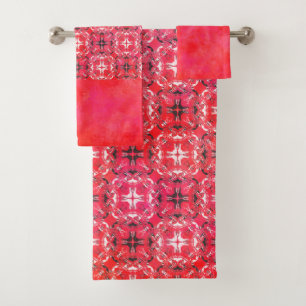 Black, White, and Red Checkered Pattern Bath Towel Set