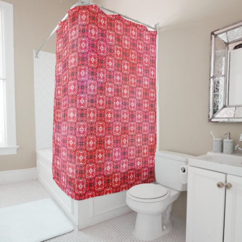 Black White and Red Checkered Pattern Shower Curtain