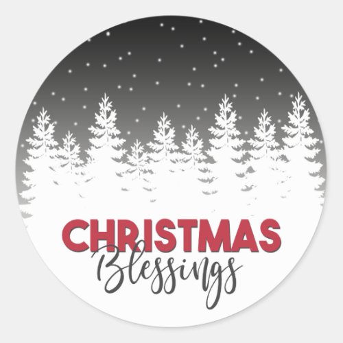 Black White and Red Christmas Blessings Holiday Classic Round Sticker