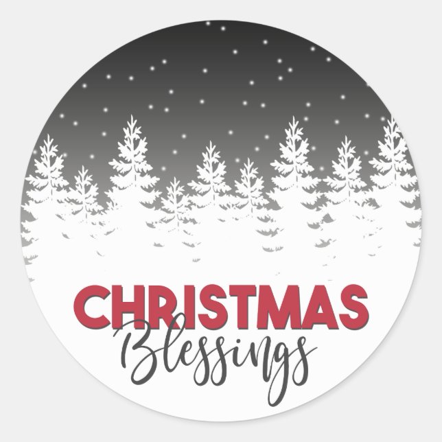 Black, White and Red Christmas Blessings Holiday Classic Round Sticker (Front)