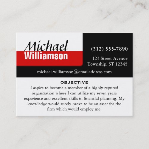 Black White and Red Corner RESUME Cards