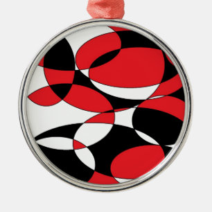 Black, white and red ellipticals metal ornament