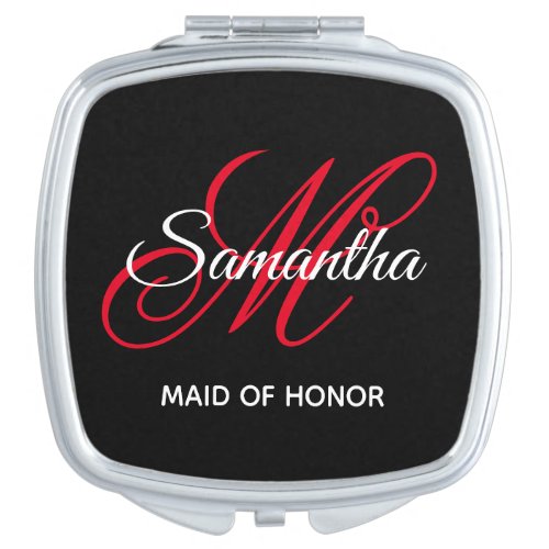 Black White and Red Fancy Monogram Bridesmaid Compact Mirror