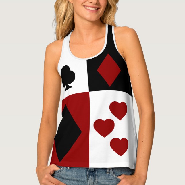 Black, White and Red Harlequin Halloween Tank Top (Front)