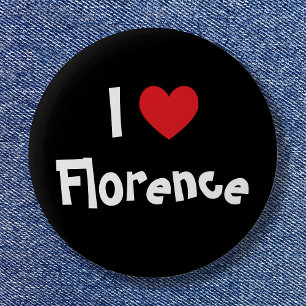 Black White and Red Heart I Love Florence Pinback Button