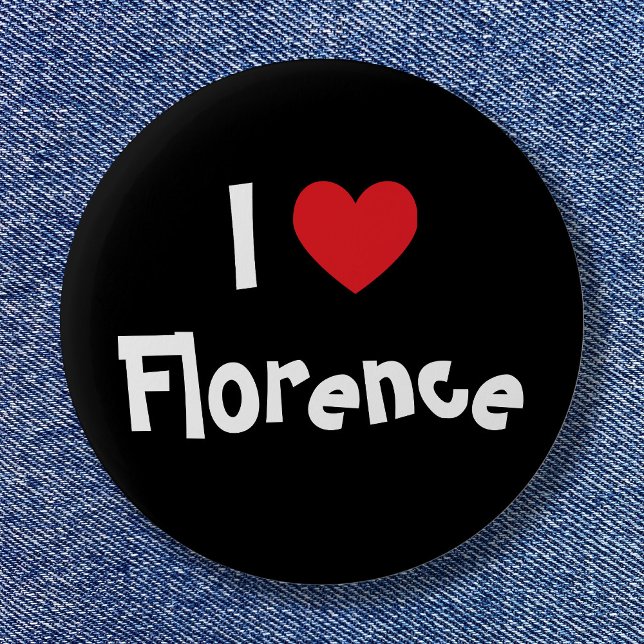 Black White and Red Heart I Love Florence Pinback Button (I Love Florence Pinback Button)