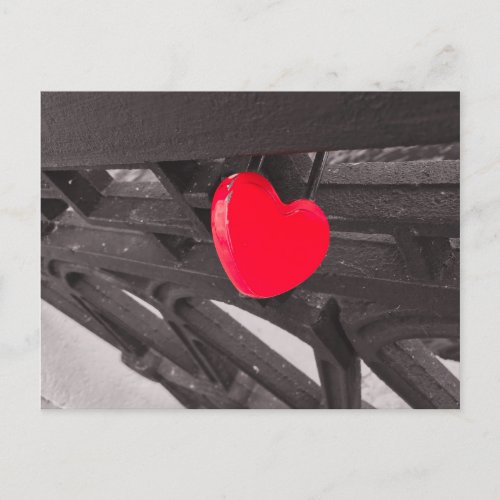 Black White and Red Heart Shape Lock Photo Postcard