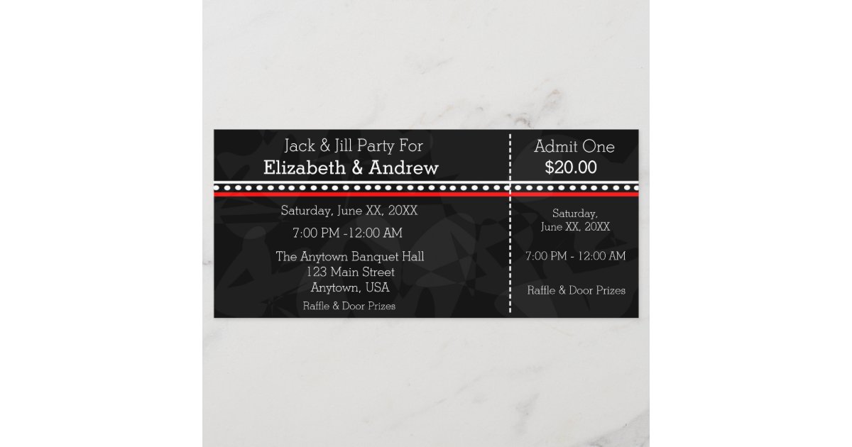 Black White and Red Jack & Jill Shower Tickets