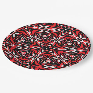 Black, White and Red Kaleidoscope Paper Plates