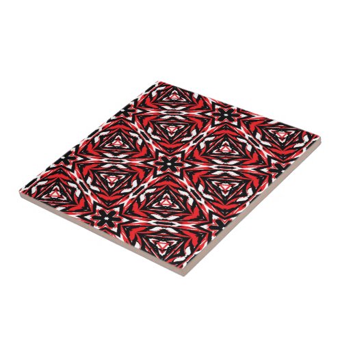 Black White and Red Kaleidoscope Tile