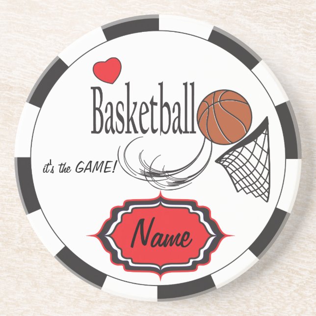 Black, White and Red Love Basketball Drink Coaster (Front)