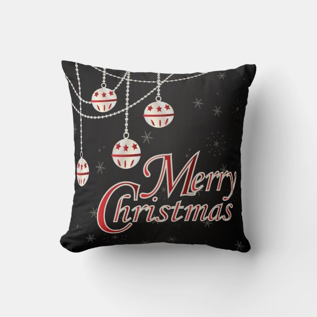 Black, White and Red Merry Christmas Throw Pillow (Front)