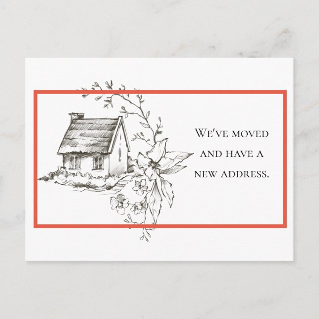 Black, White and Red New Address Announcement Postcard (Front)