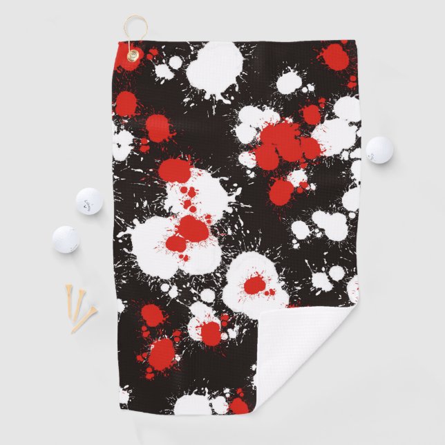 Black, White and Red Paint Splatter Golf Towel (InSitu)