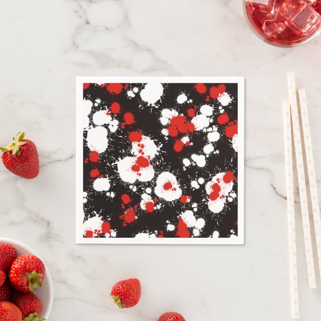 Black, White and Red Paint Splatter Napkins (Insitu)