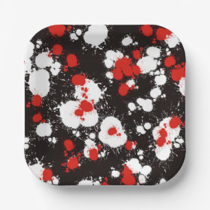 Black, White and Red Paint Splatter Paper Plates