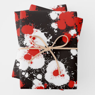 Black, White and Red Paint Splatter Wrapping Paper Sheets