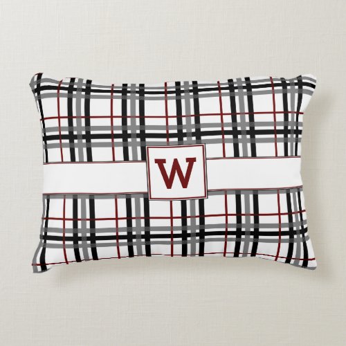 Black White and Red Plaid Accent Pillow