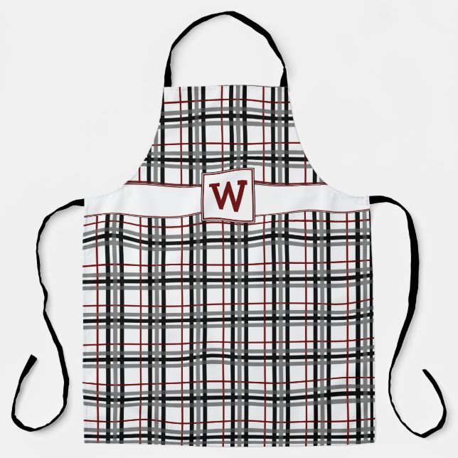 Black White and Red Plaid All-Over Print Apron (Front)