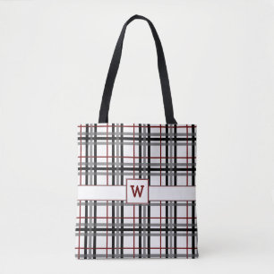Black White and Red Plaid All-Over-Print Bag