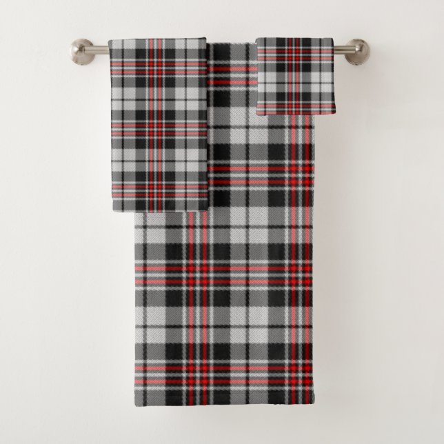 Black White and Red Plaid Bath Towel Set (Insitu)