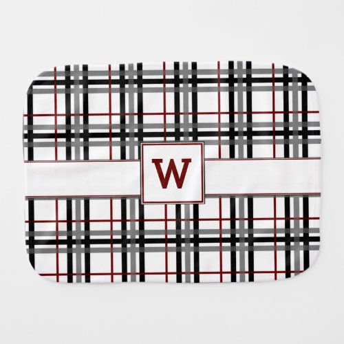 Black White and Red Plaid Burp Cloth