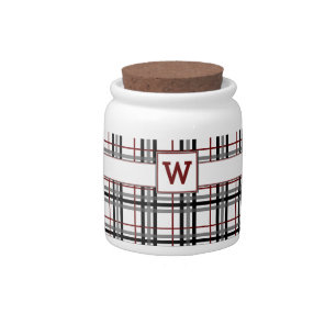 Black White and Red Plaid Candy Jar