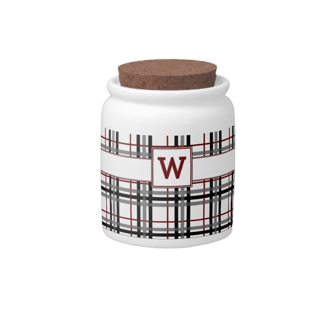 Black White and Red Plaid Candy Jar (Front)